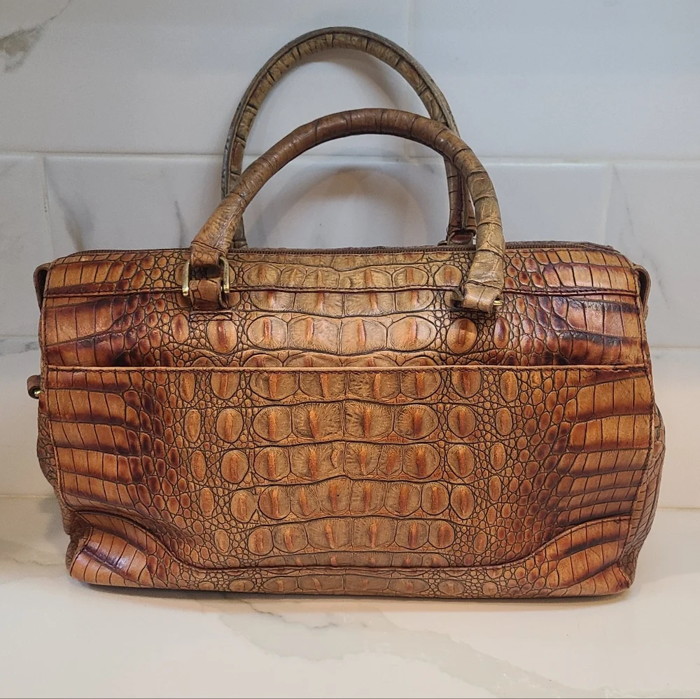Brahmin Vintage Toasted Almond Melbourne Stacey Boston Satchel Shoulder Bag